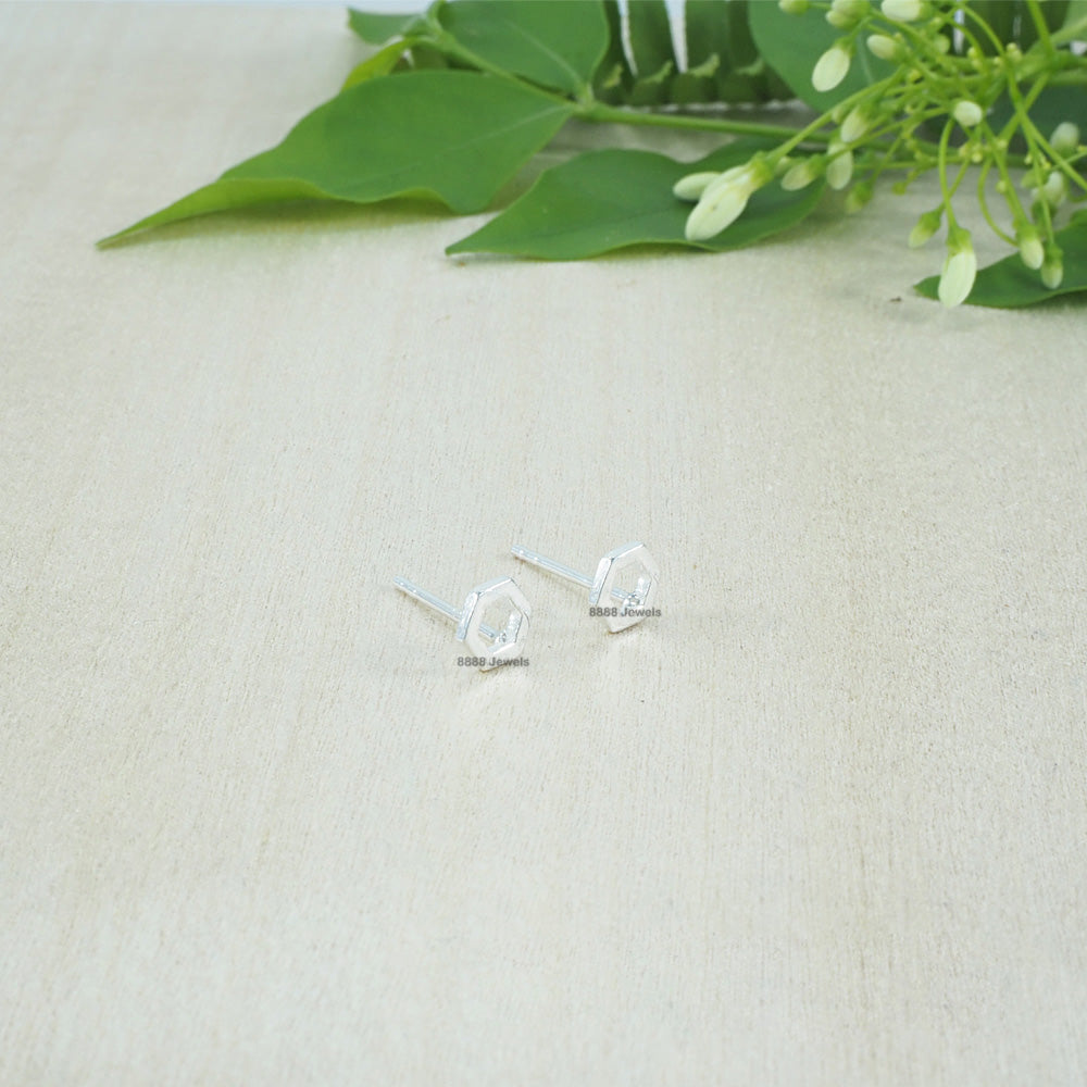 Tiny Open Octagon Sterling Silver Earrings 01041