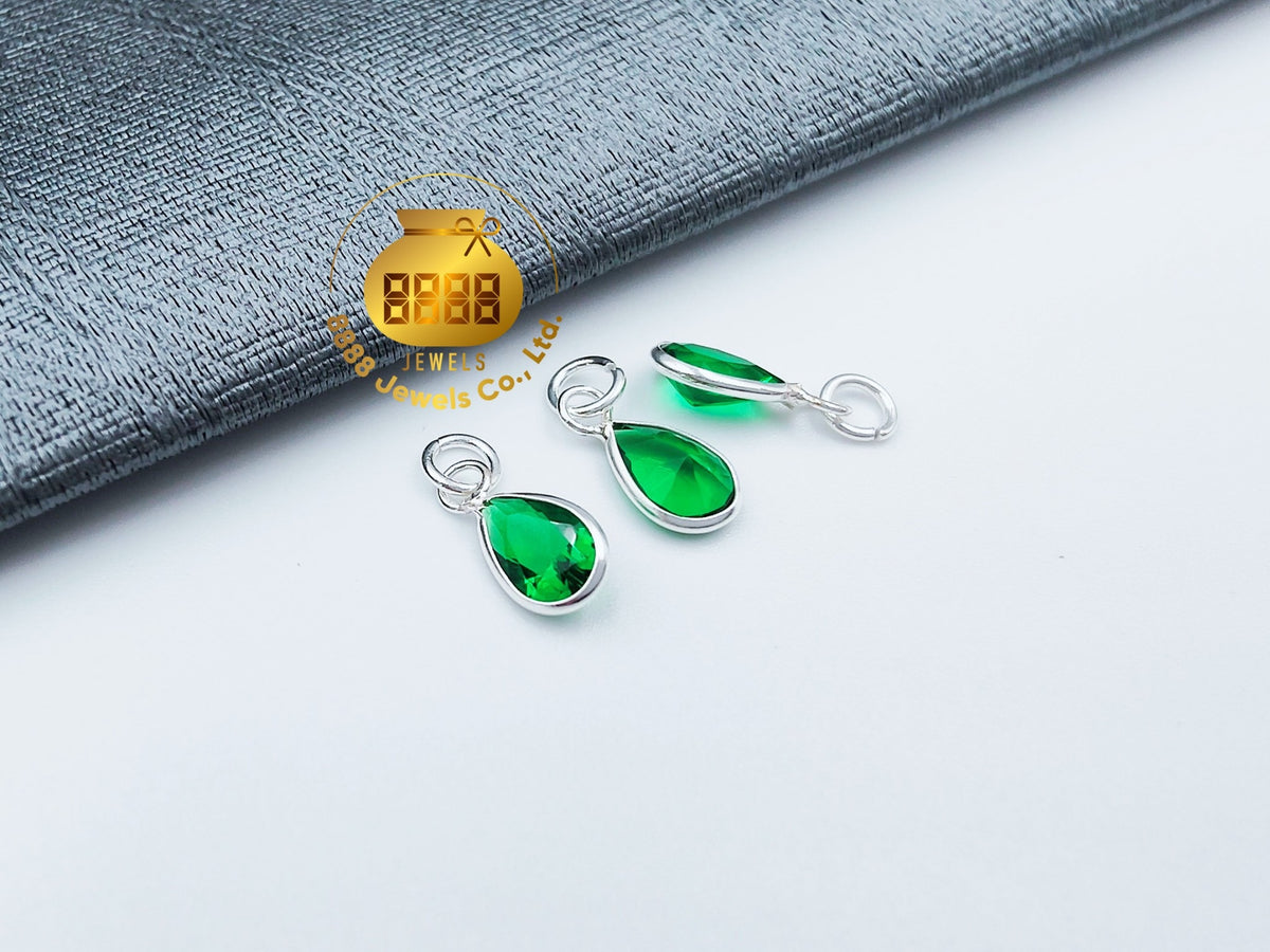 925 Sterling Silver CZ Teardrop Charm